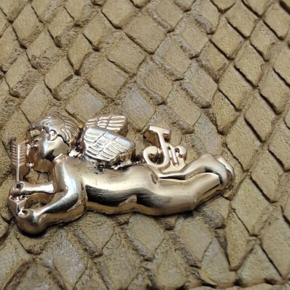 Elegant Gold Leather Tri-Fold Wallet Clutch with Studded Detail Made In Italy - Picture 2 of 7